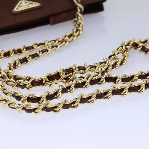 PRADA Chain Shoulder Bag Nylon Brown Gold Auth 85466 - Picture 7 of 16